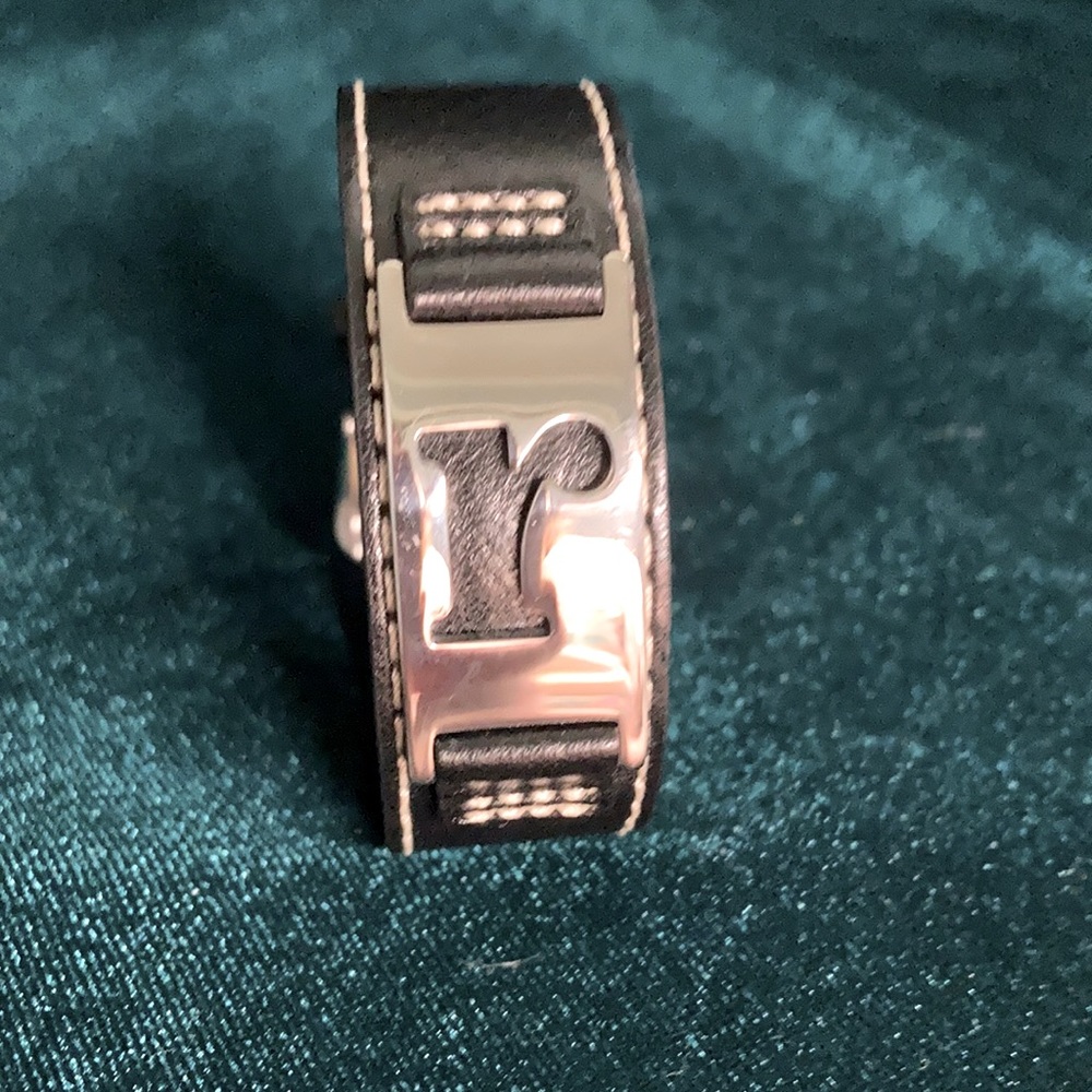 Fossil black leather initial bracelet